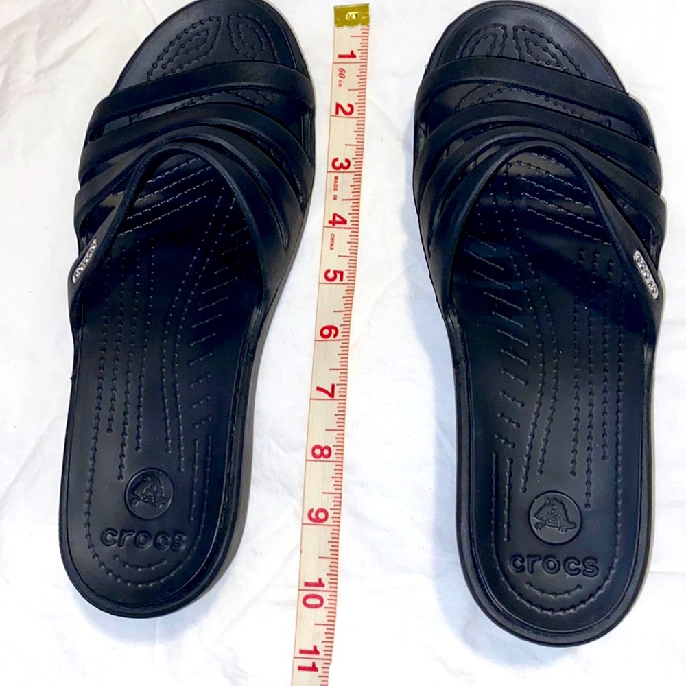 Crocs Black Strappy Sandals with Low Heel- Size 8 Wide
